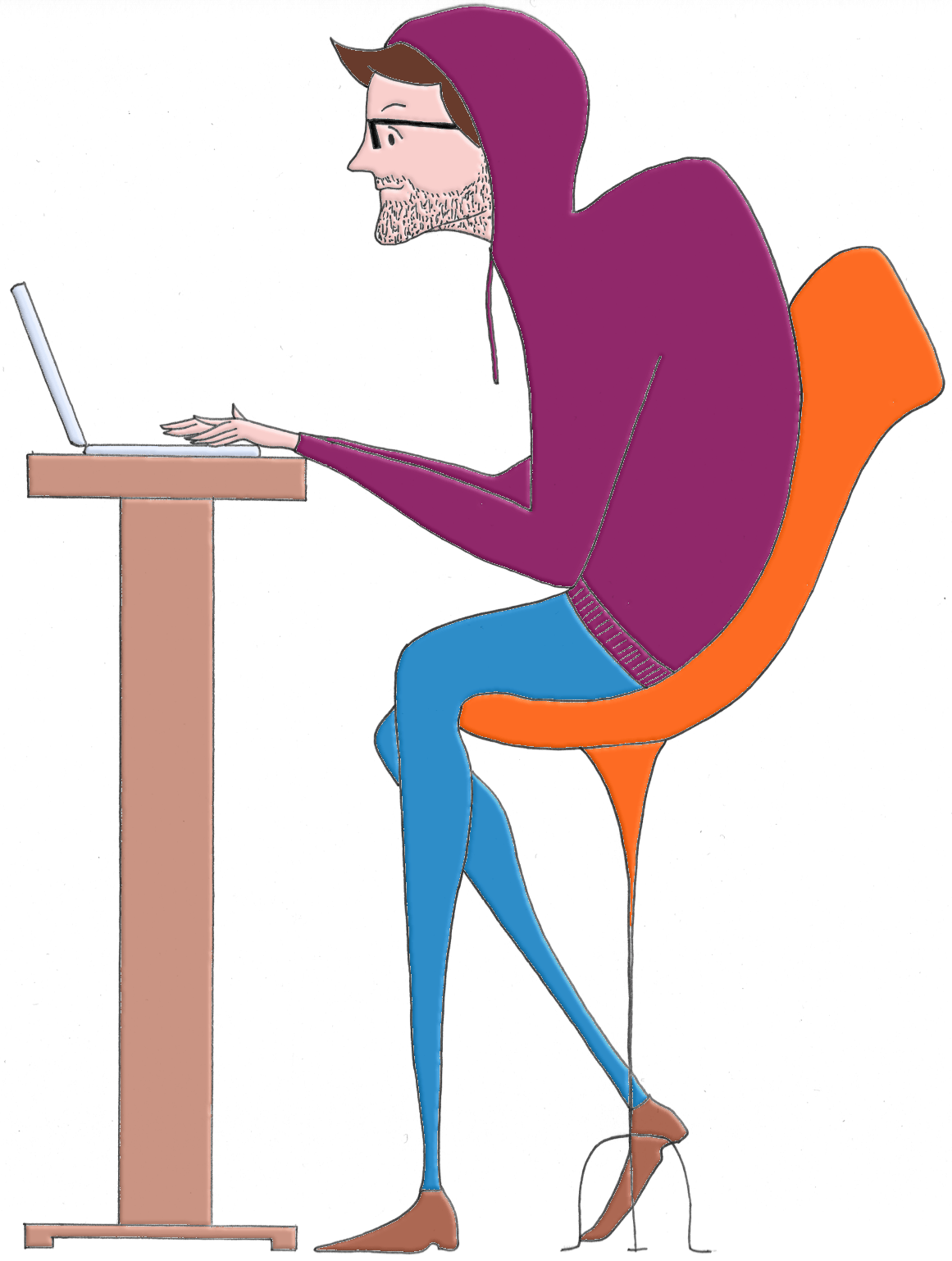 Drawing of a man working on a pc